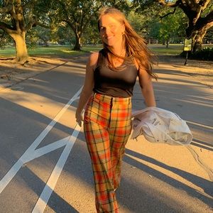 Plaid Wide Leg Flare Pants